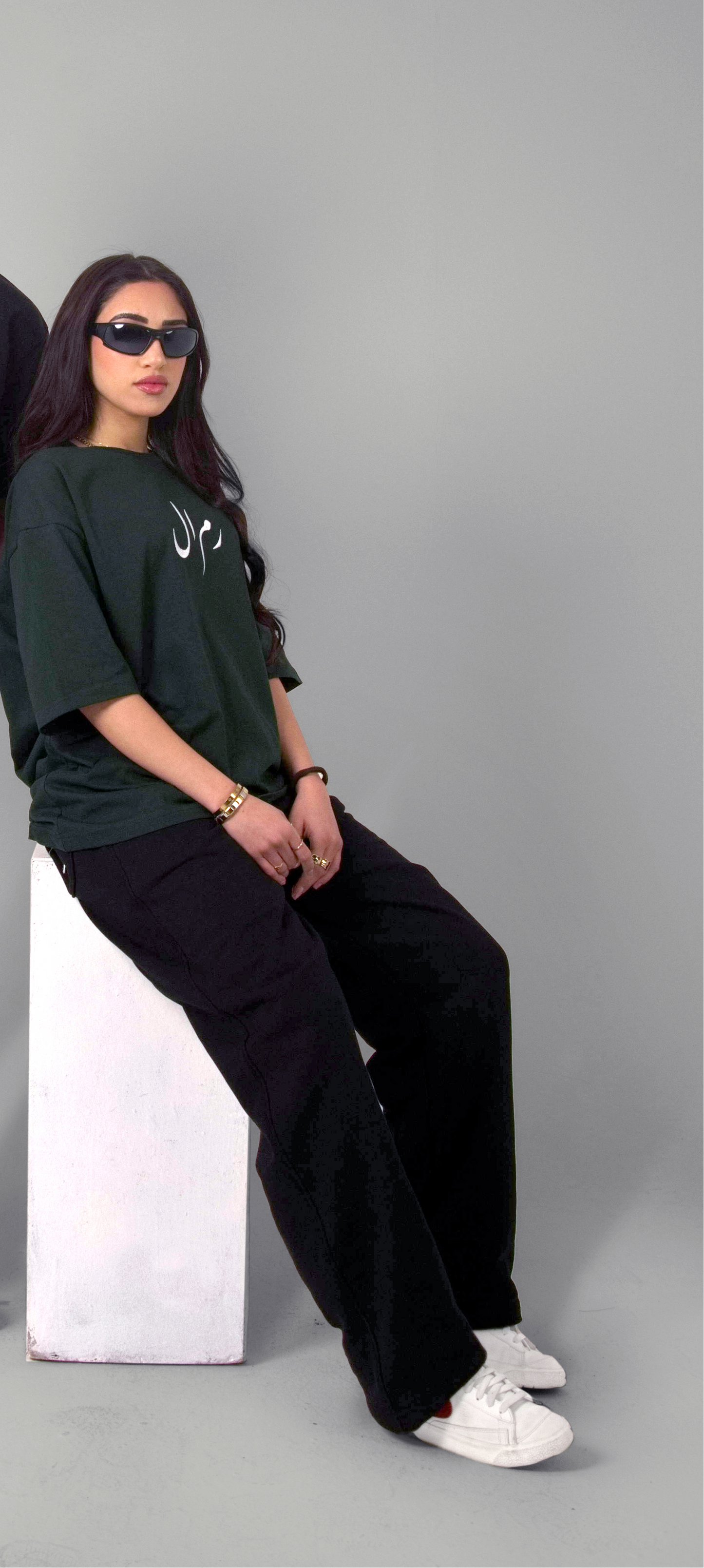 OLIVE GREEN RIMAL OVERSIZED T-SHIRT